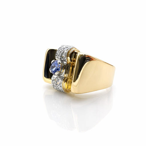 Bague 55 Bague tank or jaune, saphir & diamants 58 Facettes