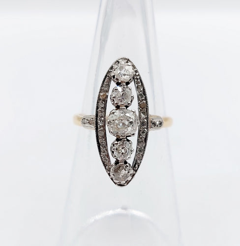 Bague 51 Bague marquise ancienne or jaune et platine, diamants (circa 1900) 58 Facettes A04975