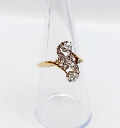 Bague 54.5 Bague toi et moi antique or jaune, platine et diamants 58 Facettes A05752