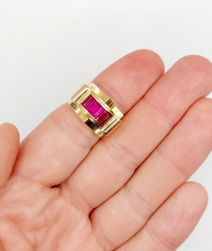 Bague 55 Bague tank art déco or rubis synthétiques 58 Facettes A03728