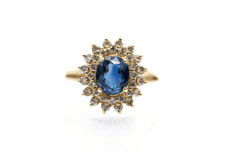 Bague Bague avec saphir et diamants en or jaune 14 carats 58 Facettes 11772