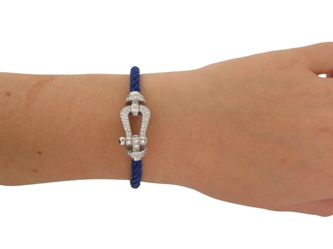 Bracelet bracelet FRED force 10 gm ob0050 t15 or blanc 18k diamants 0.9ct 2 cables 58 Facettes 269619