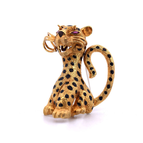 Spilla Vintage in Gold Giallo con Rubini