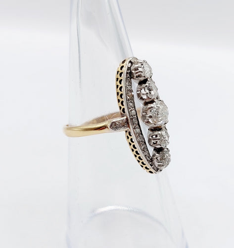 Bague 51 Bague marquise ancienne or jaune et platine, diamants (circa 1900) 58 Facettes A04975