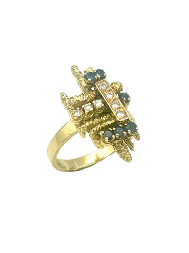 Bague 55 Bague Vintage Or, Saphirs et Diamants 58 Facettes