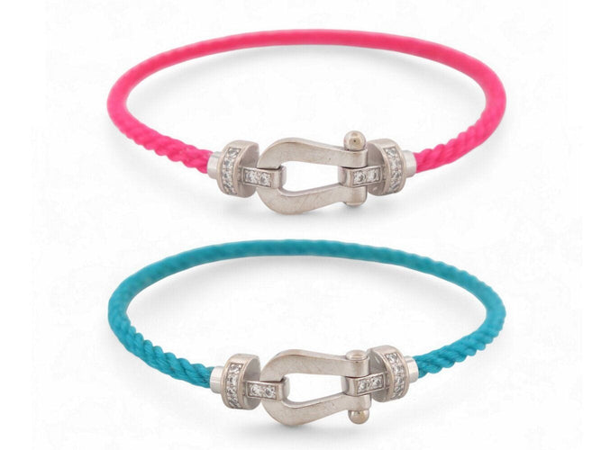 Bracelet bracelet FRED force 10 moyen 0b0077 t15 or blanc 18k 34 diamants 2 cables 58 Facettes 269620