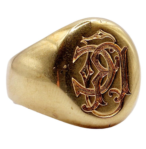 Bague 55 Chevalière antique or jaune monogrammée RC 58 Facettes A05722