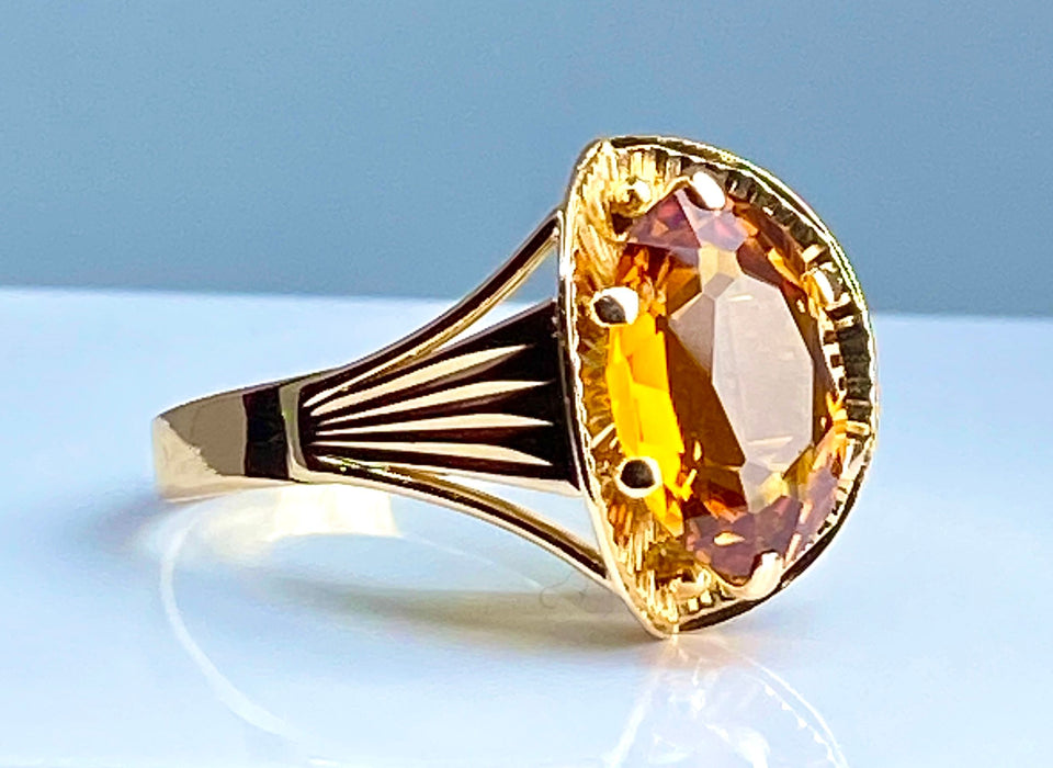 Stile dell'anello Art Deco oro rosa citrino