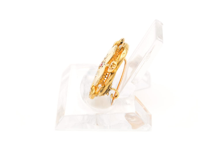 Broche Broche Napoléon III en or jaune 18 carats sertie de perles, de rubis et de diamants "taille" brillant (+-0.1ct) 58 Facettes 22566