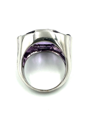 Bague 58 Bague or blanc 18K, améthyste, saphirs et diamants 58 Facettes