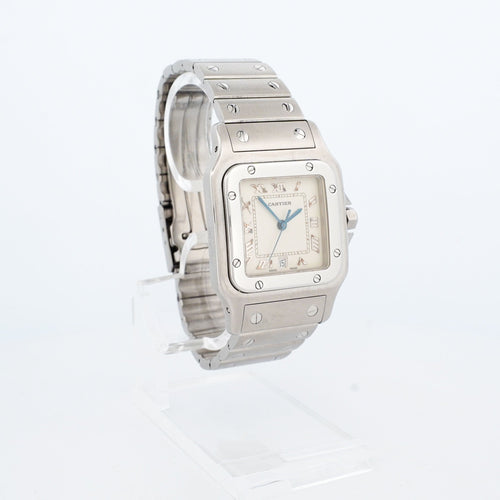 Montre Cartier - Montre Santos Galbée cadran ivoire chiffres romains bracelet acier 58 Facettes