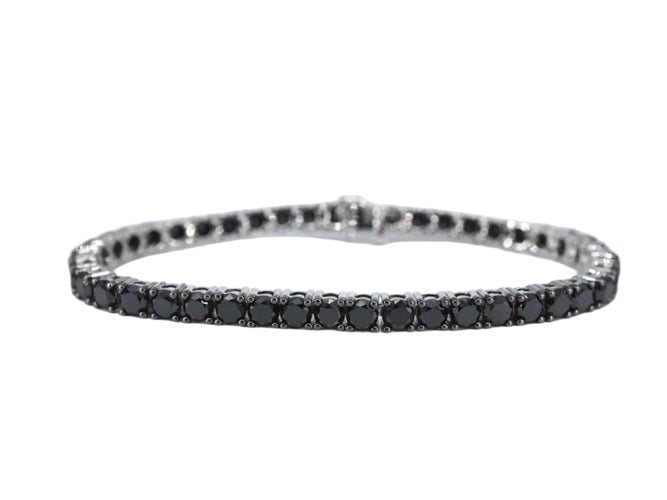 Bracelet Bracelet tennis en or blanc serti de diamants noirs tout autour 58 Facettes 2117