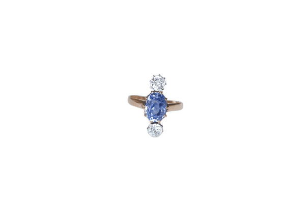 Bague 53 Bague Ancienne Saphir de Ceylan Non Chauffé et Diamants sur Or Rose 58 Facettes