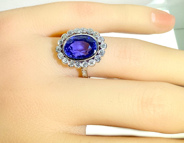 Ring - Ouppvärmd Ceylon-safir 6,53 ct i Platina och diamanter 