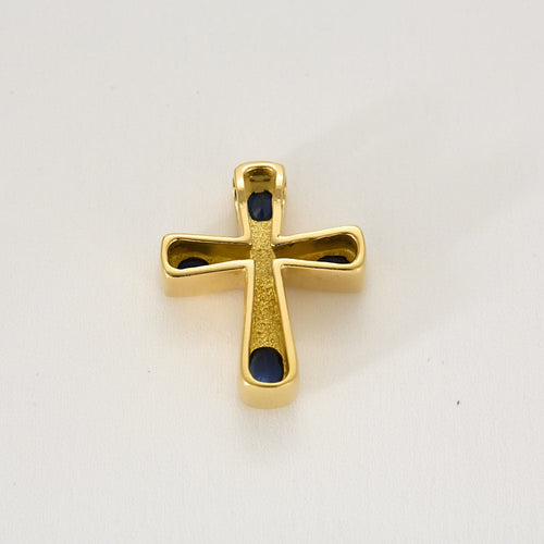 Pendentif Pendentif "Croix" en Or jaune 18k et saphirs 58 Facettes LOR36403