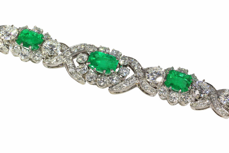 Bracelet Bracelet vintage luxueux : diamants 16 carats, émeraudes colombiennes 7 carats 58 Facettes 16196-0083
