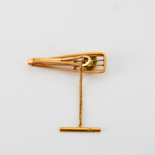 Boutons de manchette Pince a Cravate Or Jaune Pierre Fine Verte 58 Facettes