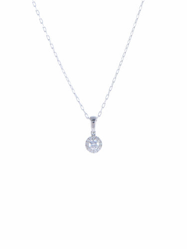 Collier Chaine OR Blanc, 18 carats avec Pendentif OR Blanc, Diamant centrale entouré de diamants 58 Facettes
