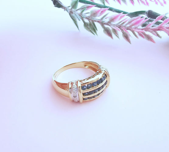 Zlatý safír a diamantový prsten