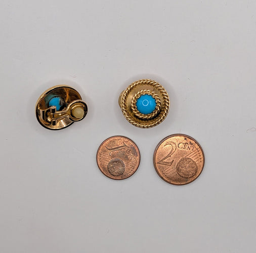 Yellow gold and turquoise clip-on earrings 