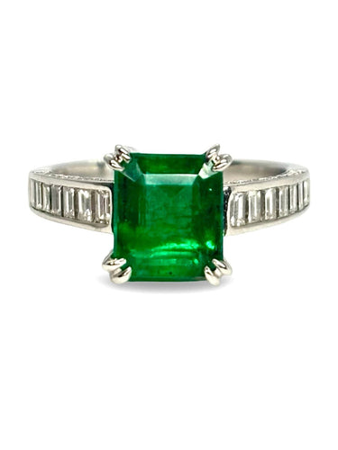 Bague 54.5 Bague or blanc émeraude 3 ct et diamants 0,48 ct 58 Facettes 1289