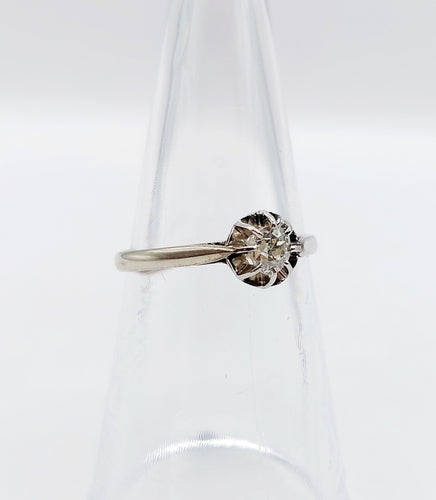 Bague 53 Bague solitaire Art Déco or blanc et platine, diamant taille ancienne 58 Facettes A05635