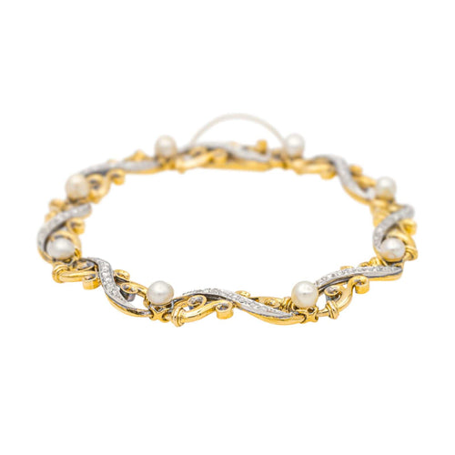 Bracelet Bracelet Or jaune, Or blanc Diamant, Perle fine 58 Facettes 3785178CN