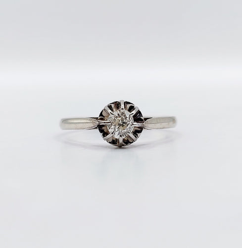 Bague 53 Bague solitaire Art Déco or blanc et platine, diamant taille ancienne 58 Facettes A05635