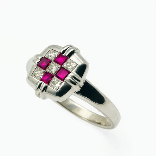 Bague 52 Bague au design moderne ornée de rubis et de diamants 58 Facettes 50198
