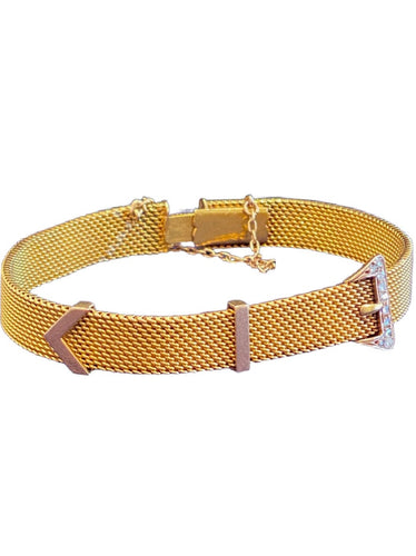 Bracelet Bracelet ceinture ancien or jaune, diamants, maille milanaise 58 Facettes