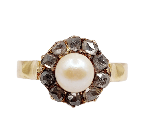 Bague 56 Bague marguerite antique or rose 18k perle et diamants taille roses (circa 1900) 58 Facettes A06199