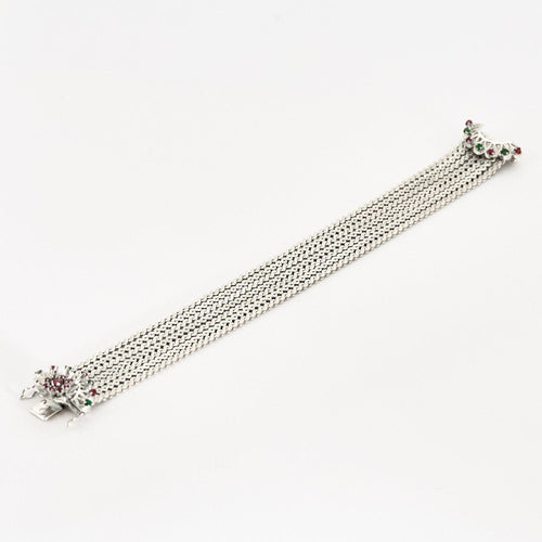 Bracelet Bracelet Ancien Or Blanc 14K Rubis et Emeraudes 58 Facettes