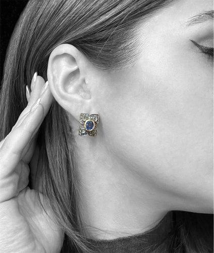 Boucles d'oreilles Boucles d'oreilles florales ornées de saphirs naturels et de diamants 58 Facettes