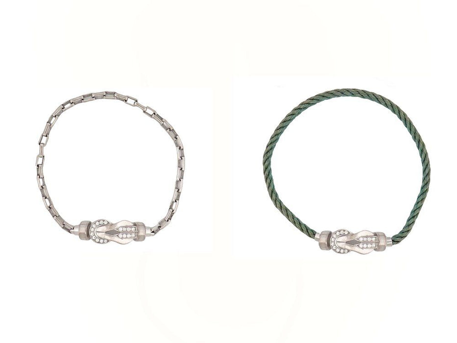 FRED infinite chance bracelet mm diamonds & white gold chain + green cable