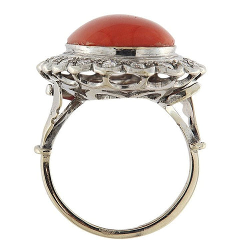 Bague 59 Bague en or blanc avec corail et diamants de 0,81 ct 58 Facettes G3809