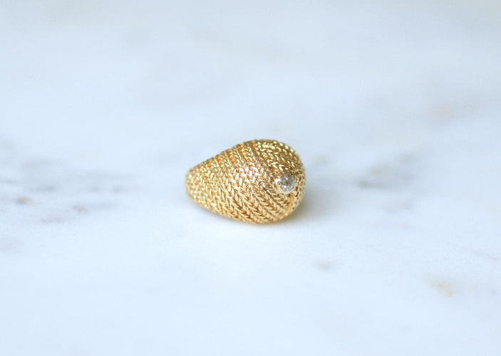 Bague 49.5 Bague Boule diamant sur or jaune tressé années 60 58 Facettes