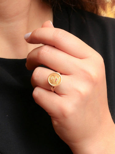 Bague 53 Bague amour Augis Plus qu'hier moins que demain or jaune diamant rubis 58 Facettes J471