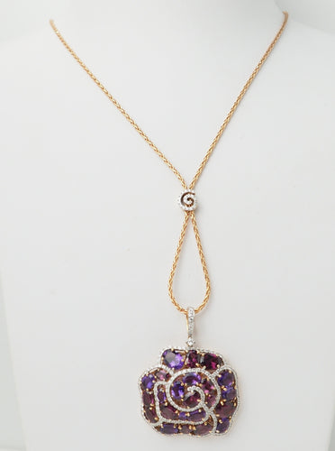 Collier Collier pendentif fleur en or rose, pierres fines et diamants 58 Facettes 33361