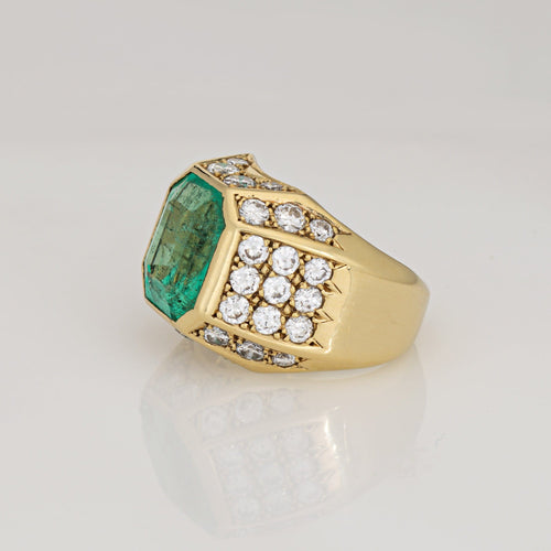 Bague 49 Bague vintage des années 80 avec diamants et émeraude naturelle de Colombie de 6,05 ct 58 Facettes G14081