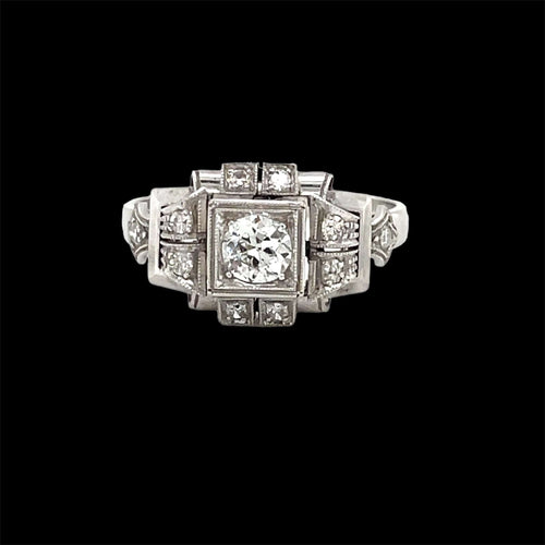 Bague 54 Art Deco Diamond Plaque Filigree Engagement Ring 58 Facettes
