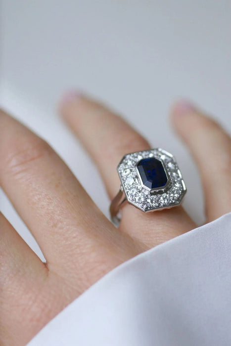 Hexagonal ring platinum sapphire diamonds