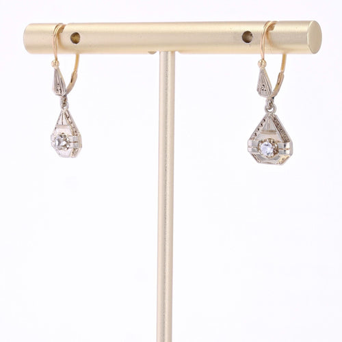 Boucles d'oreilles Dormeuses anciennes géométriques 2 ors saphirs blancs 58 Facettes 20-040B