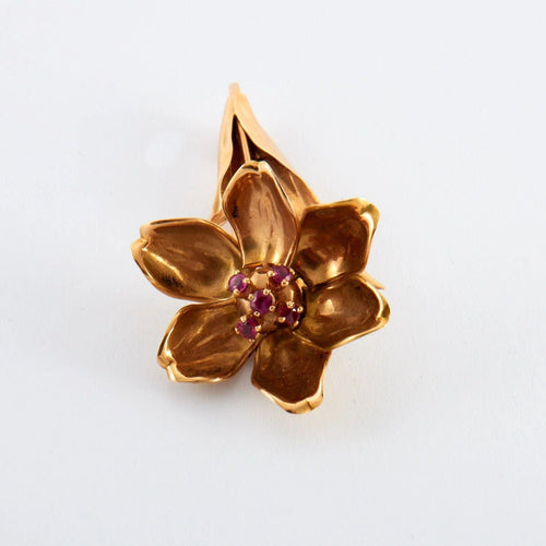 Broche Broche Fleur Email Rubis 58 Facettes