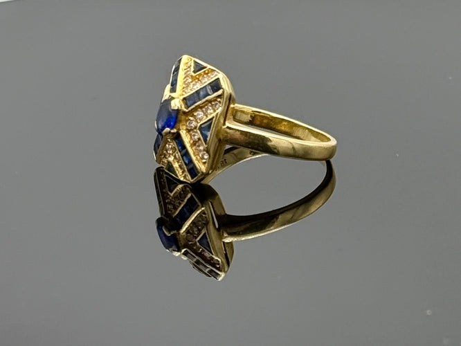 Bague 53 Bague vintage style Art Déco or jaune, saphirs et diamants 58 Facettes