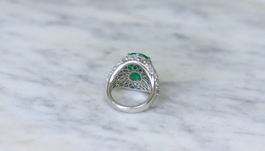 Bague Bague Cocktail Emeraude Colombienne 11.53 Cts et Diamants 58 Facettes