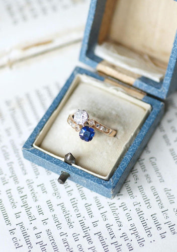 Bague 53 Bague Toi et Moi Saphir et Diamant sur Or Rose et Platine 58 Facettes