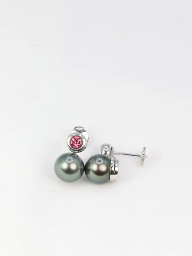 Boucles d'oreilles Boucles d’oreilles vintage en or, perles de Tahiti et tourmalines roses 58 Facettes 391.9