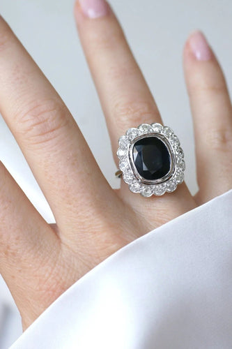 Bague 58 Bague marguerite art déco or blanc, platine, saphir et diamants 58 Facettes