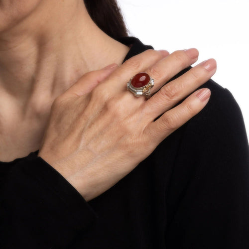 Bague 52.5 vintage Art Déco Cornaline Bague Filigrane Coeur Émail Graine Perle 58 Facettes G12334