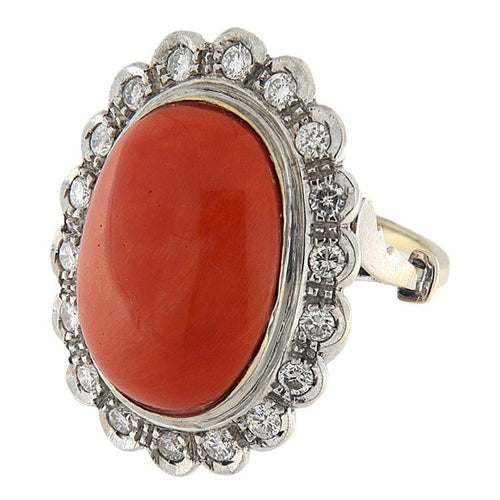 Bague 59 Bague en or blanc avec corail et diamants de 0,81 ct 58 Facettes G3809